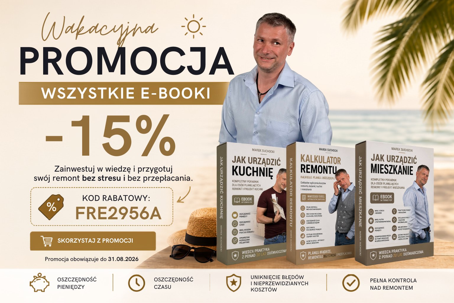 Wakacyjna promocja — wszystkie e-booki -15%, kod rabatowy FRE2956A